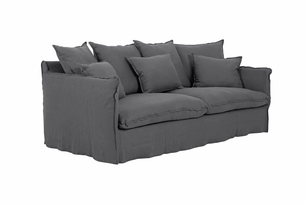 Ciemnoszara sofa 3-osobowa z francuskim przeszyciem