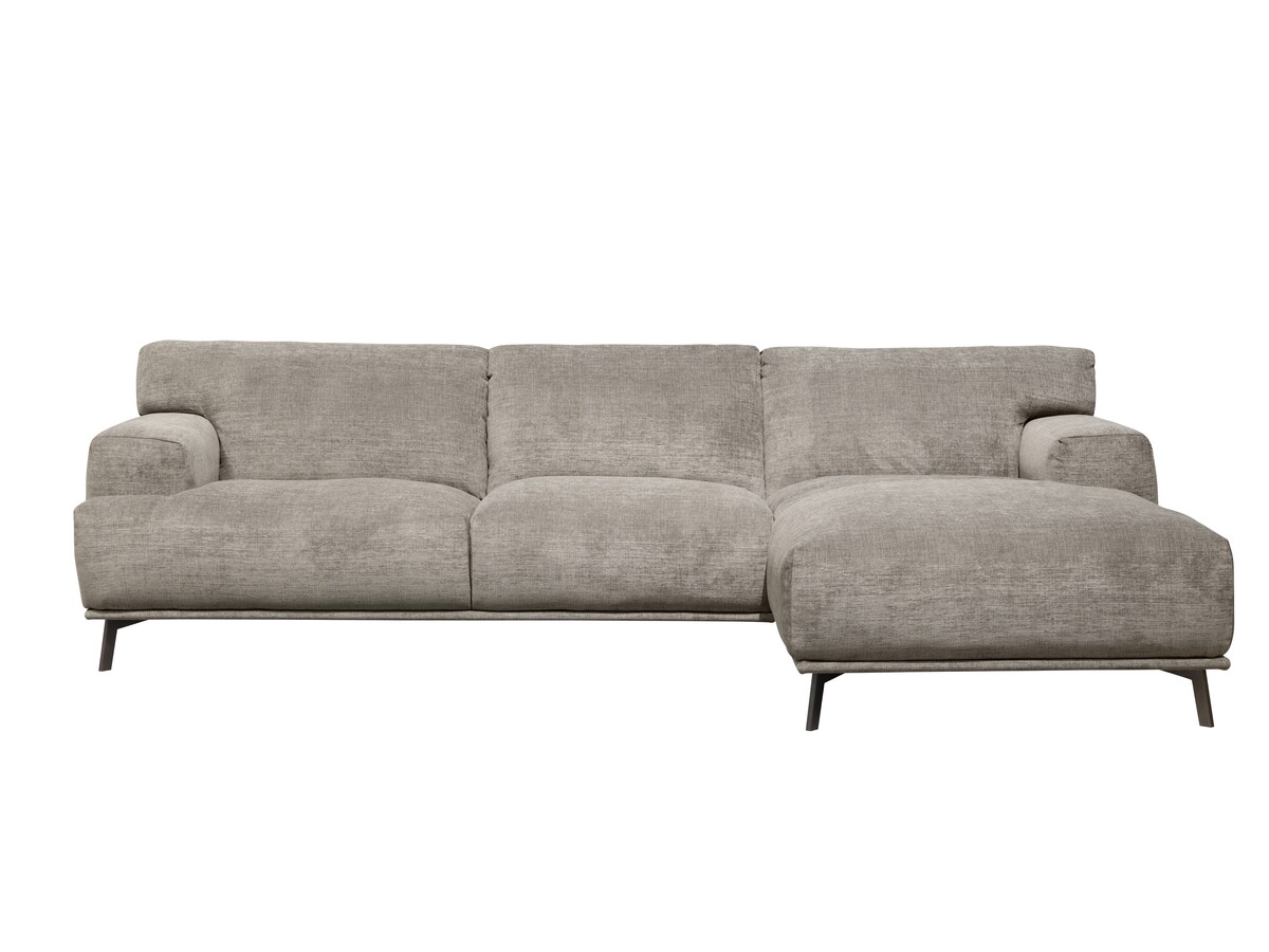 Sofa Rocco z szezlongiem. Dostępne nogi BRUSHED BLACK CHROM