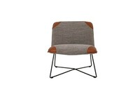 Fly Armchaire fabric+leather_ melange antracit western cognac_ Fly black Chrome_ front