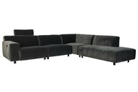 sofa modułowa Vesta modul 1,5 motion+1,5+c+EP w tkaninie celine grey z zagłówkiem , kolor grafit welur, narożnik