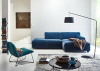 Zeus sofa modułowa w wersji narożnej w kolorze niebieskim oraz fotel  Fly